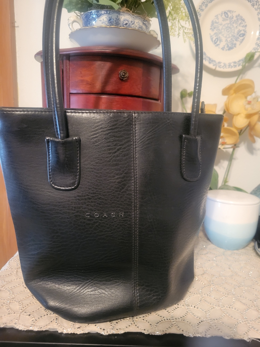 Coach Black Leather Vertical Tote